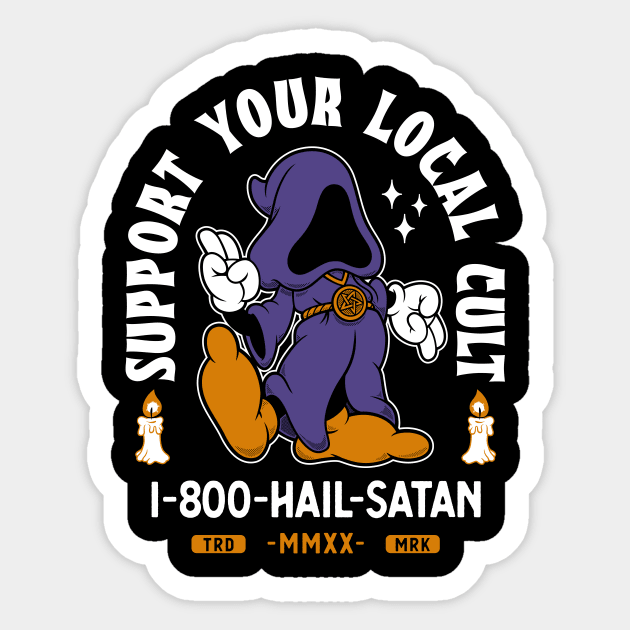 Support Your Local Cult - Hail Satan - Vintage Cartoon Occult Sticker by Nemons